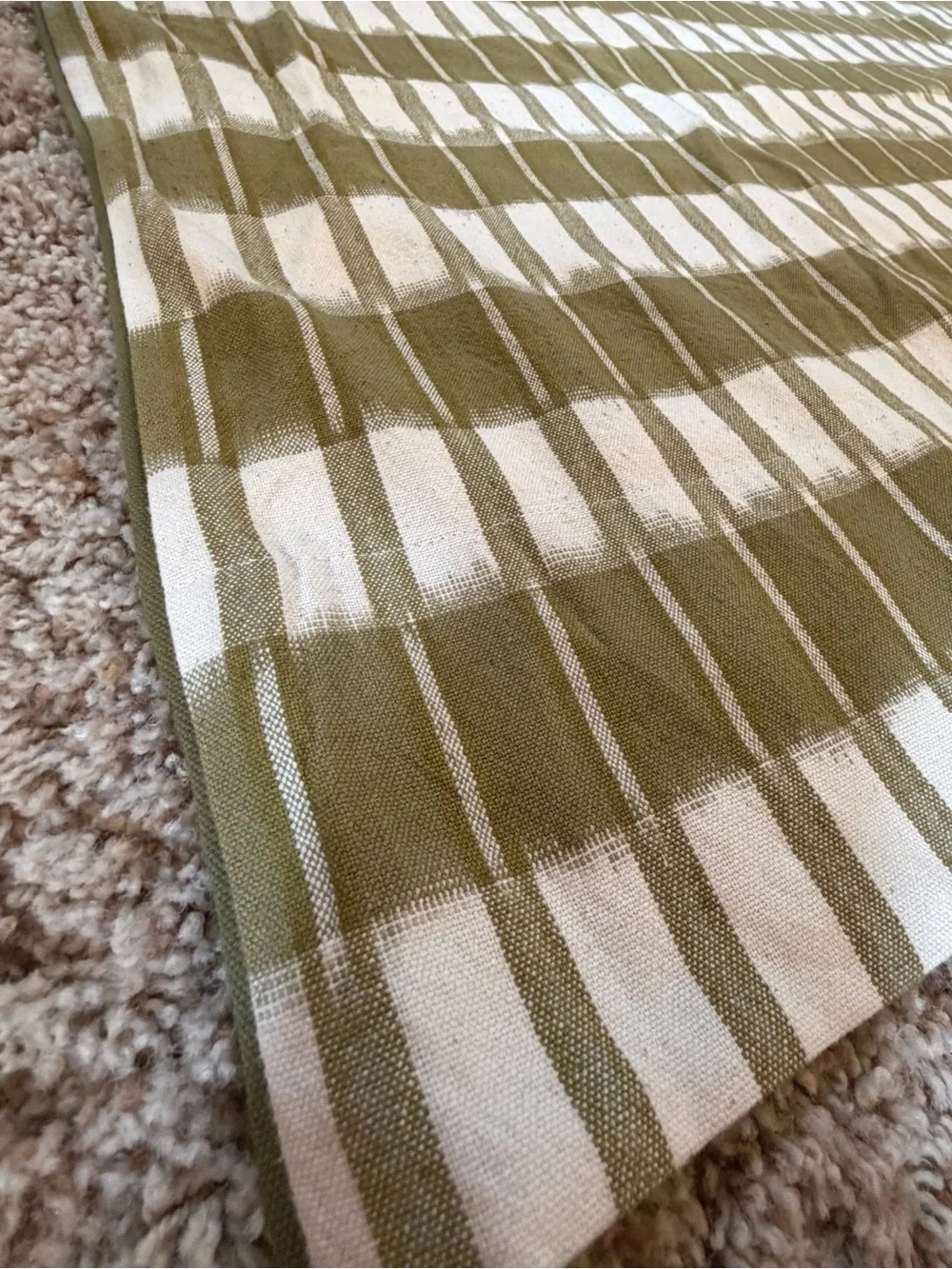 New Anthropologie Selma woven cotton stripe sustain panel 96 x 50 olive green